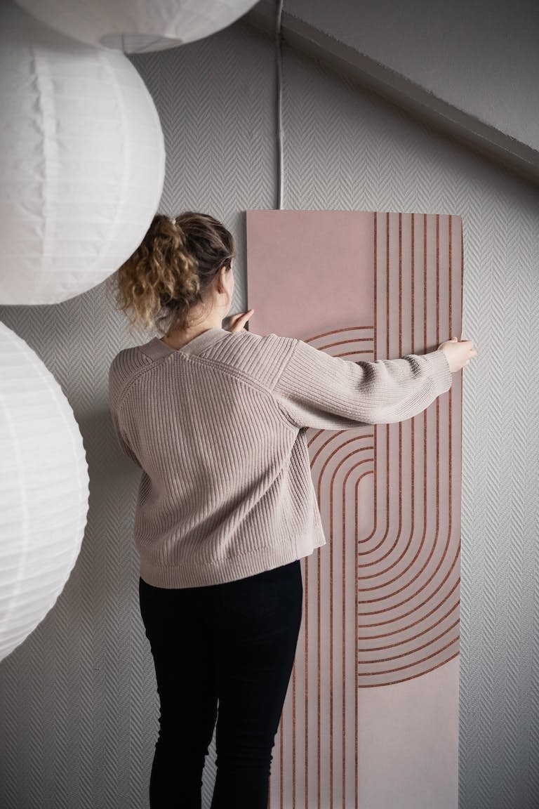 Bauhaus Twist Mid Century Modern Art Rosegold Blush Pink behang roll