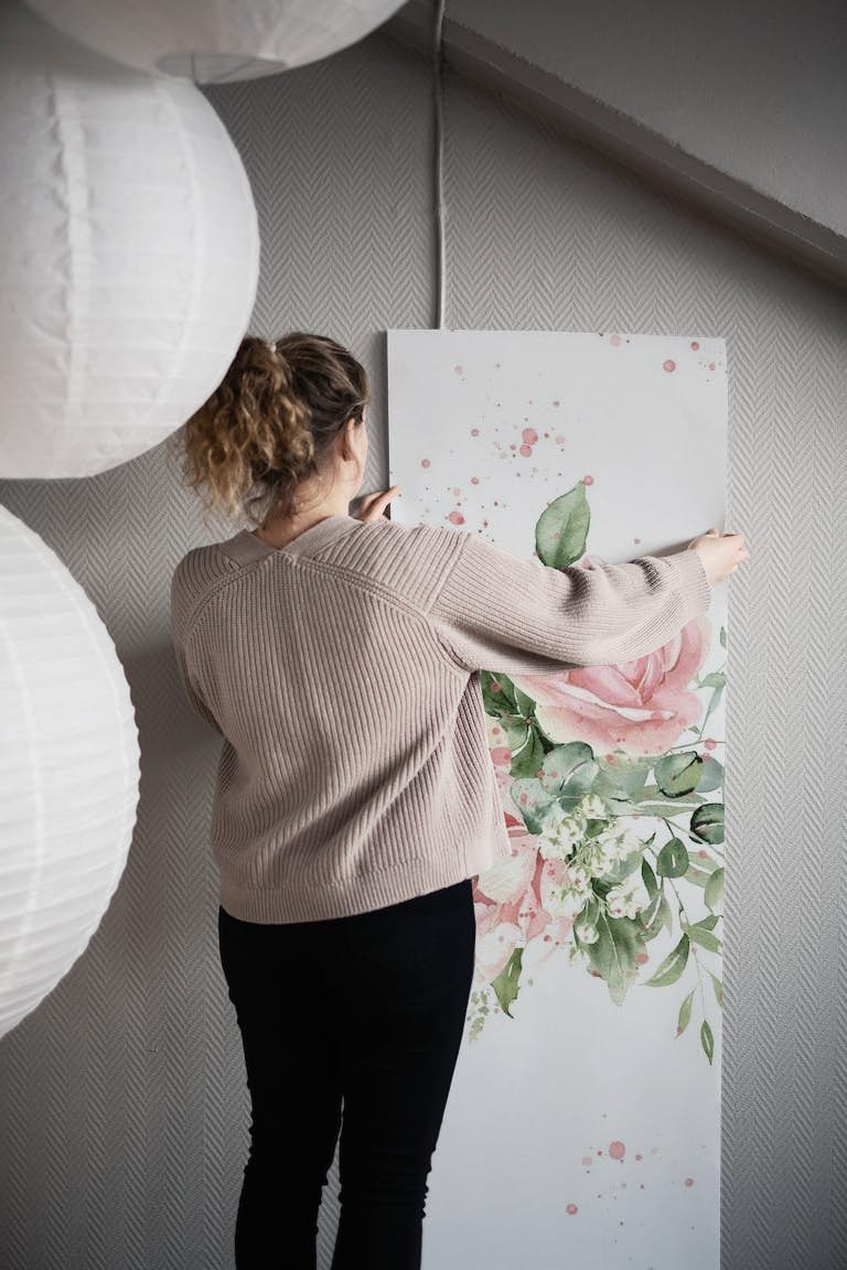 Elegant watercolor roses papel de parede roll