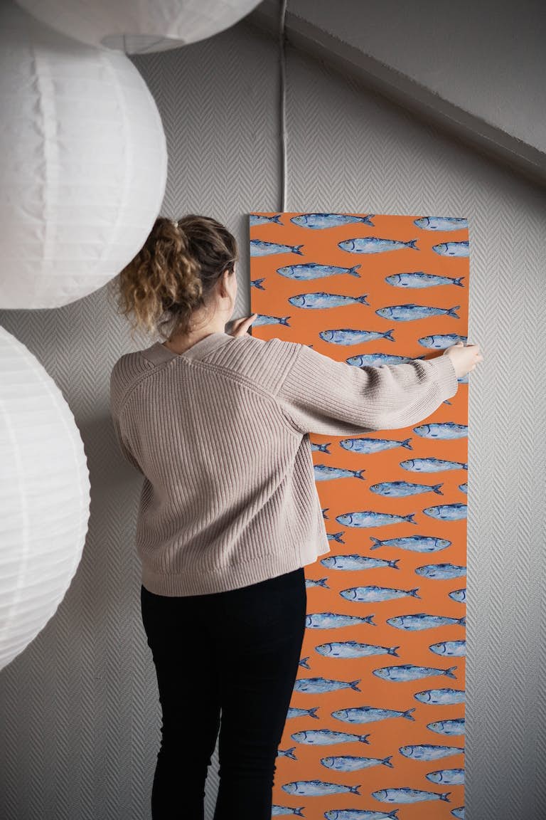 Shimmering Sardines Peachy wallpaper roll