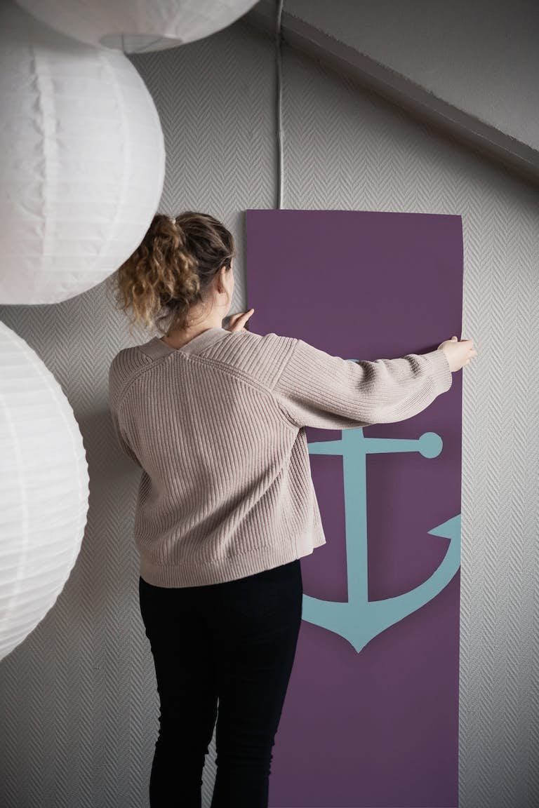 Violet purple solid color teal blue anchor wallpaper roll