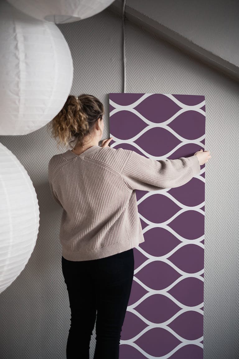 Deep purple ogee scandi pattern papel pintado roll