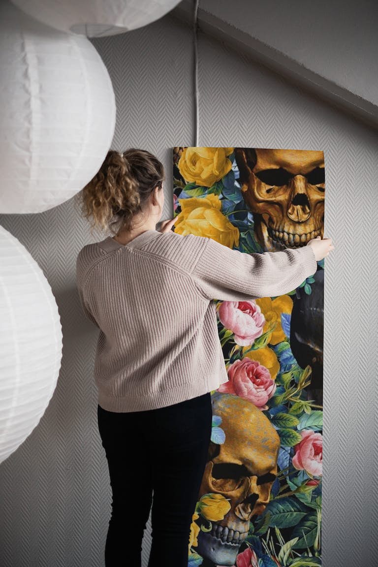 Skull and Flowers Pattern wallpaper roll