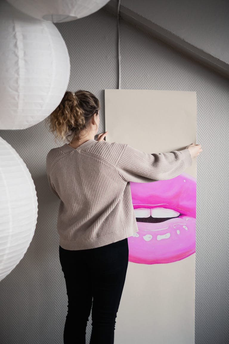 Pink lips wallpaper roll