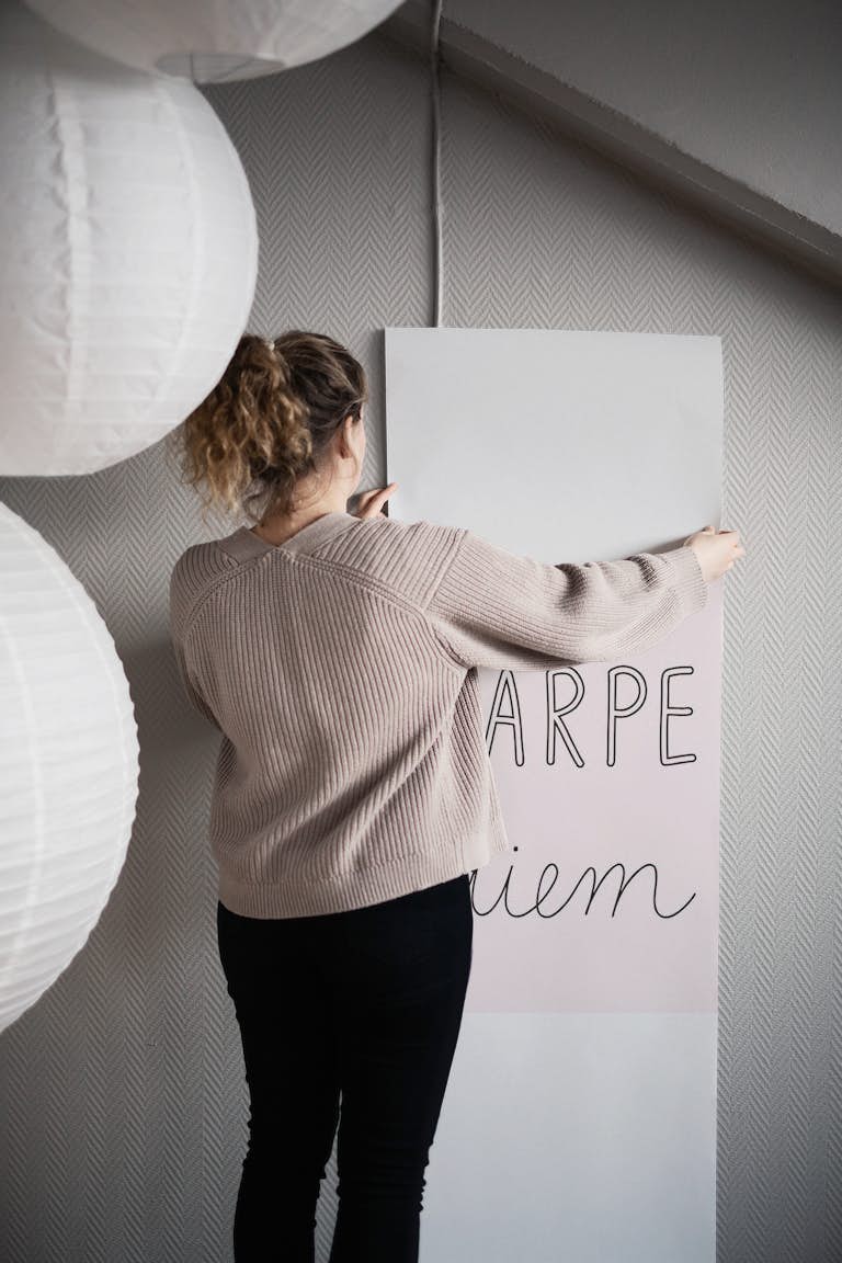 Carpe Diem memo soft pink wallpaper roll