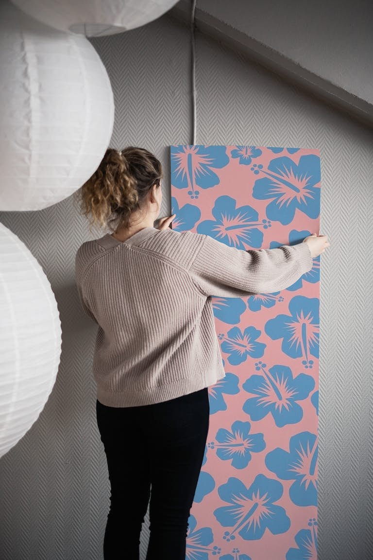 Blue and Pink Garden wallpaper roll