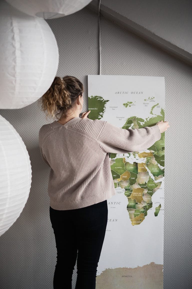 World Map in Green tapet roll