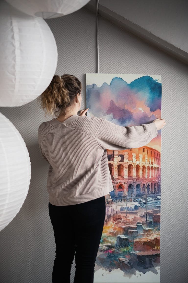 Watercolor Rome Colosseum wallpaper roll
