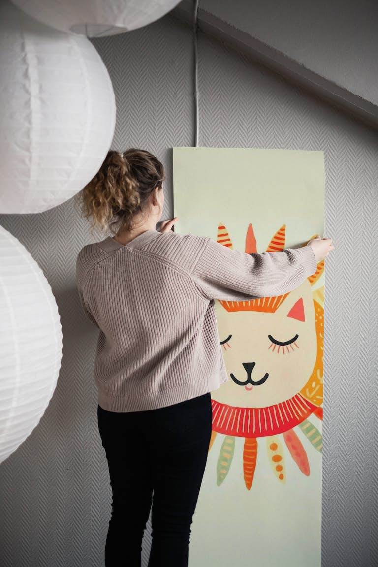 Cute Cat Smiling Face Boho Art wallpaper roll
