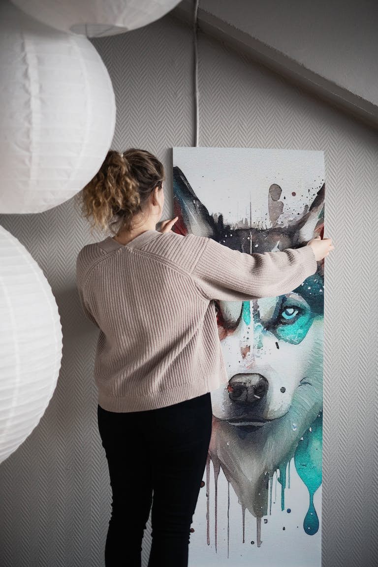 Watercolor Siberian Husky Dog wallpaper roll