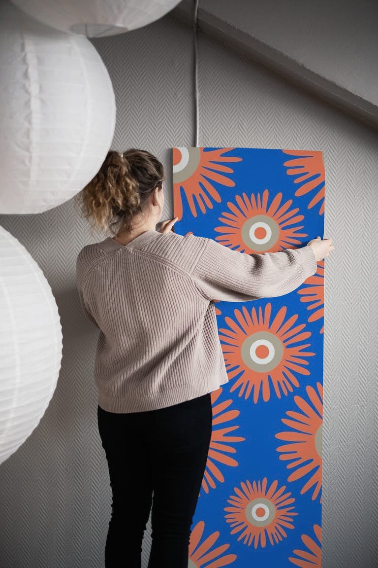 Orange Daisy Pattern wallpaper roll