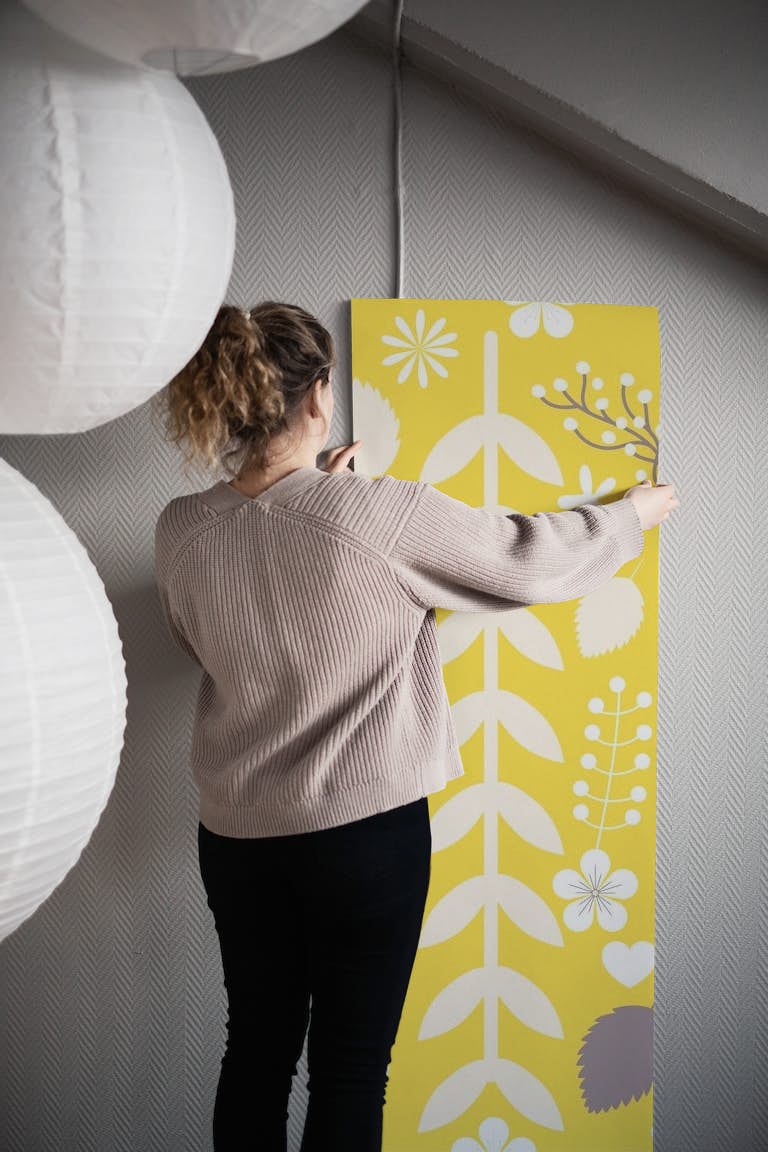 Yellow floral pattern papel de parede roll