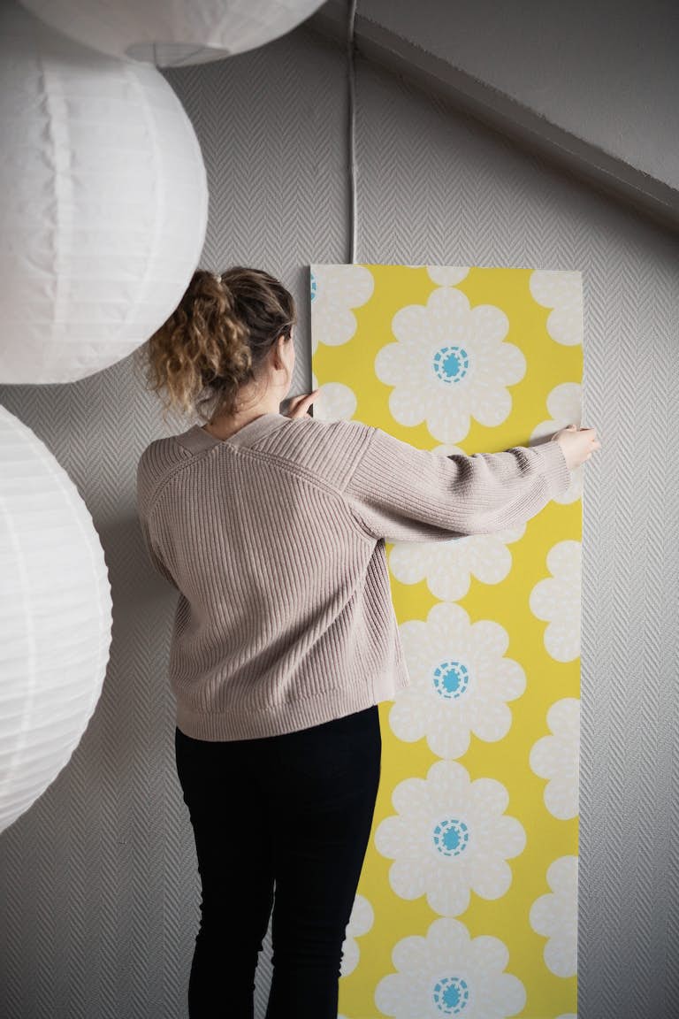 Honey yellow floral daisy pattern wallpaper roll
