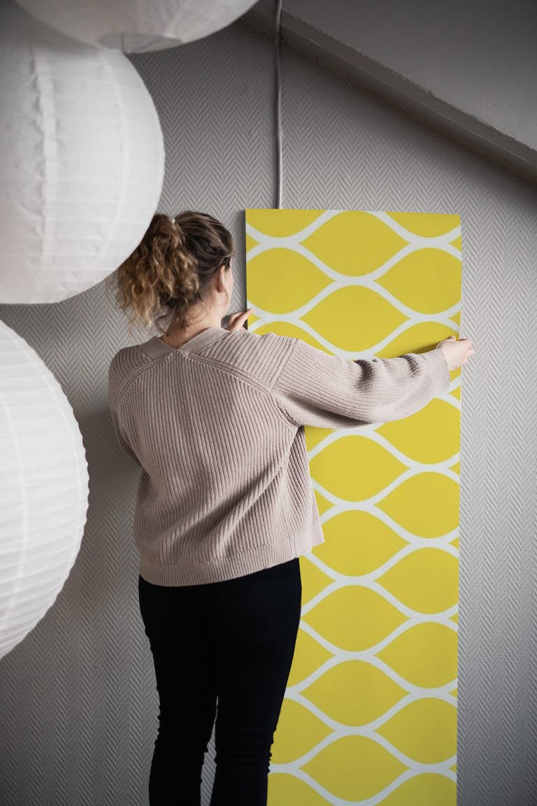 Mustard Yellow Ogee Oval Pattern wallpaper roll