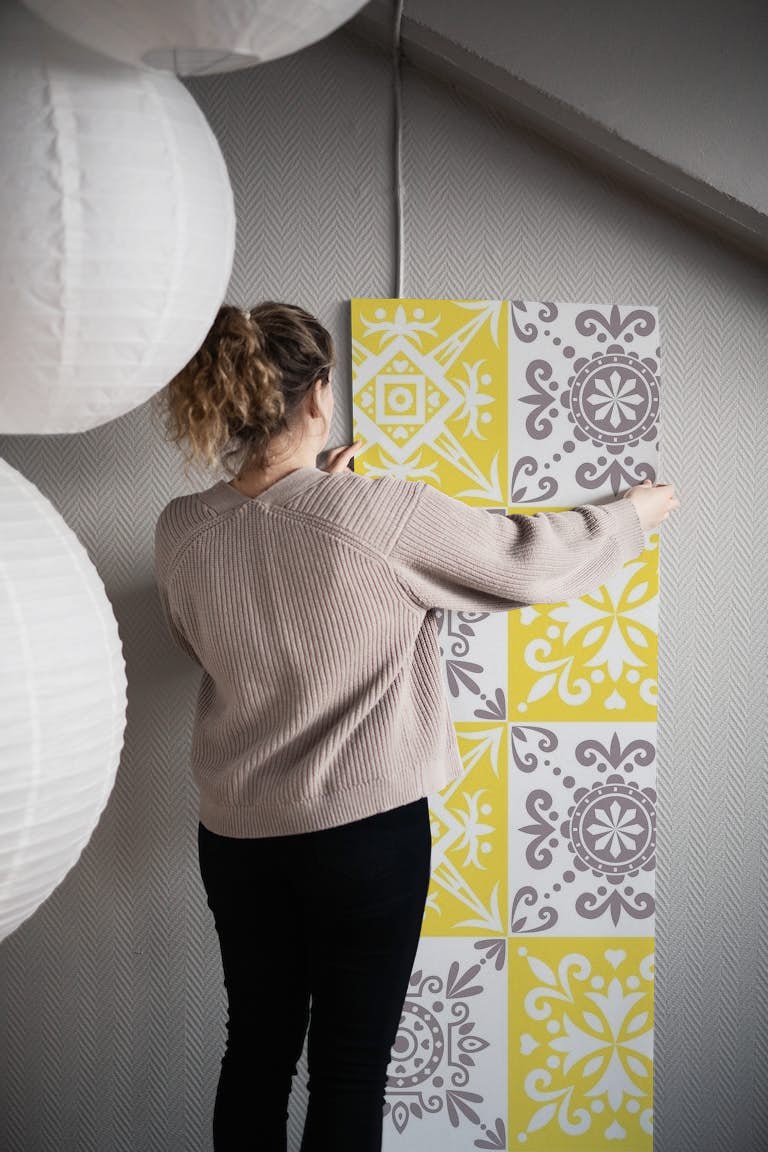 Alhambra Yellow Mocha Tiles papiers peint roll