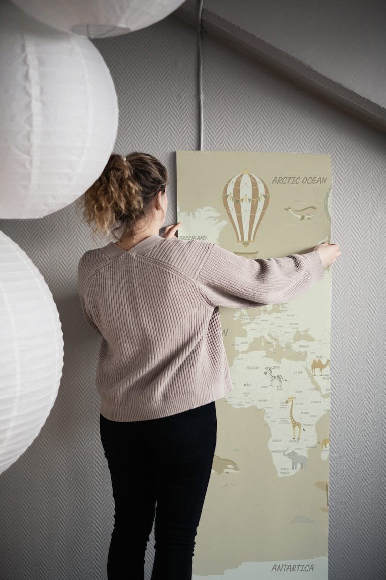 Beautiful Travel Map for Kids - Light Sepia wallpaper roll