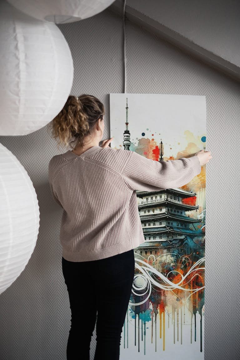 Watercolor Skyline Tokyo #1 behang roll