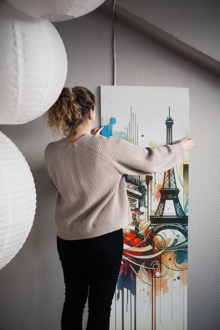 Watercolor Skyline Paris #3 behang roll
