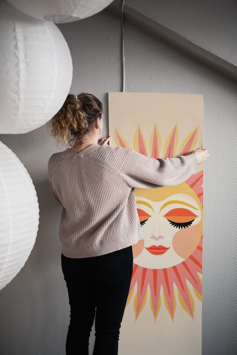 Whimsical Warm Sun Face wallpaper roll