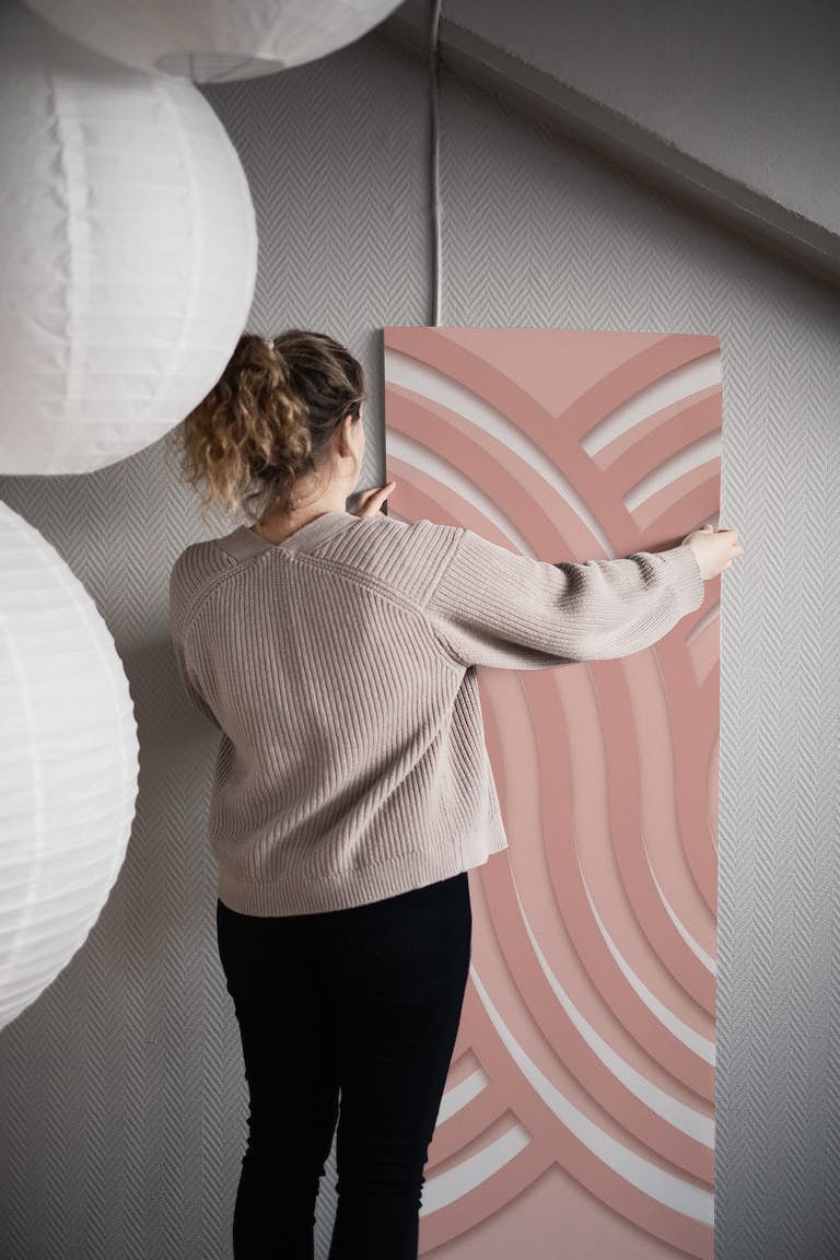 Modern Bauhaus Mid-Century Rounds Rose Beige papel de parede roll