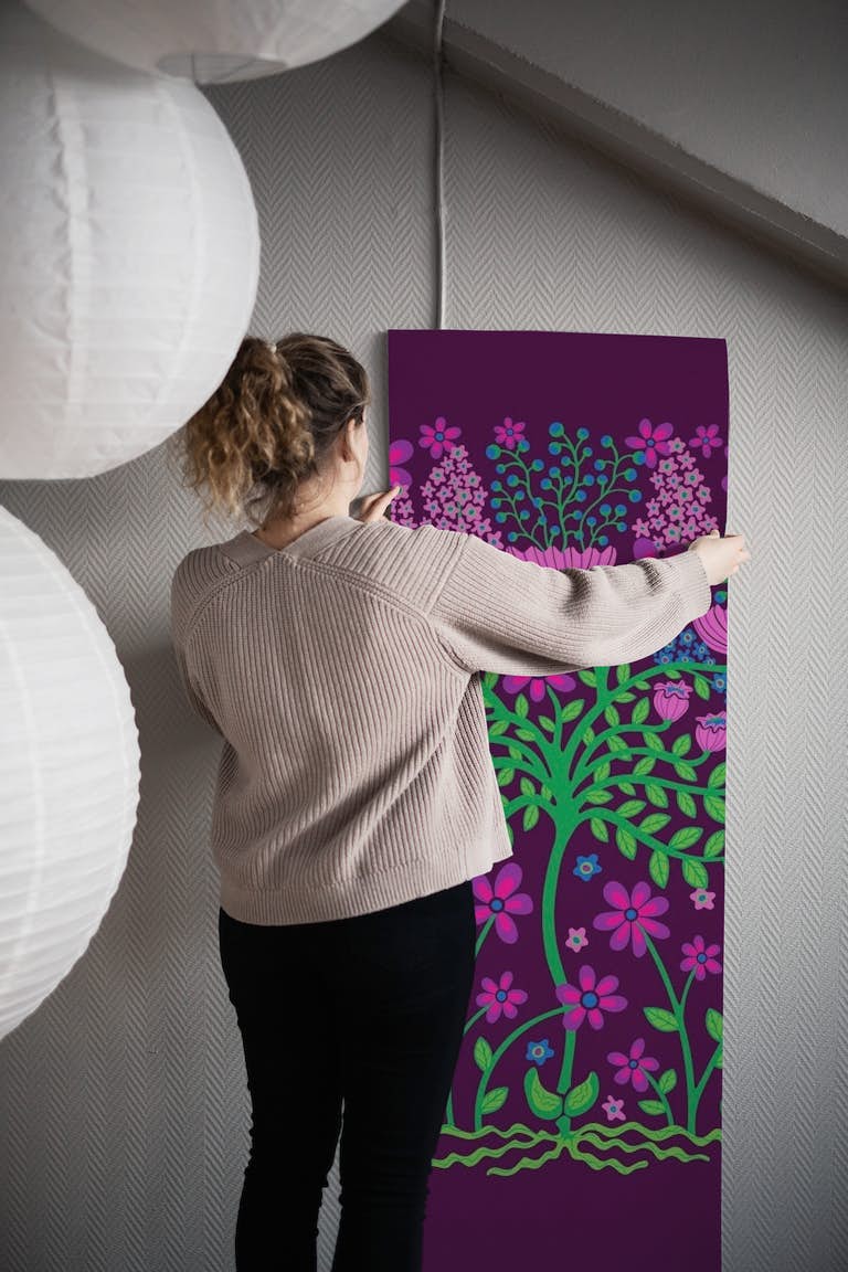FLOWER BURST Vintage Flora Botanical Purple wallpaper roll