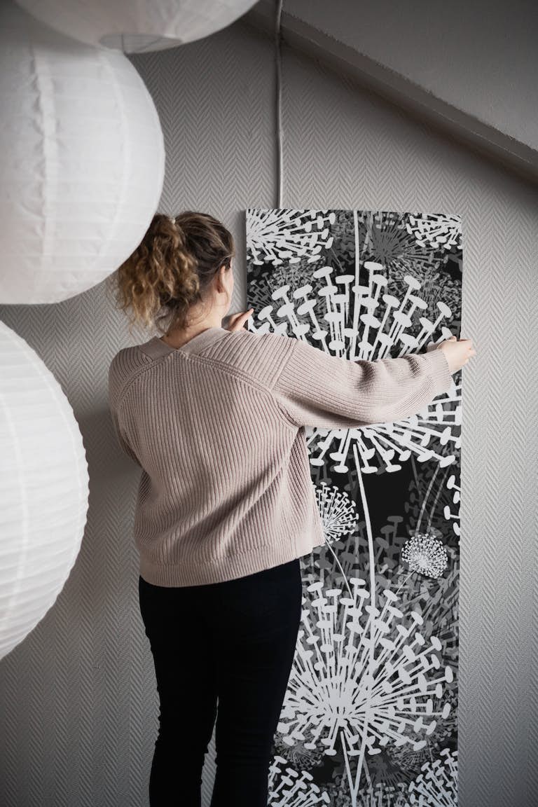 Dandelions Black & White wallpaper roll