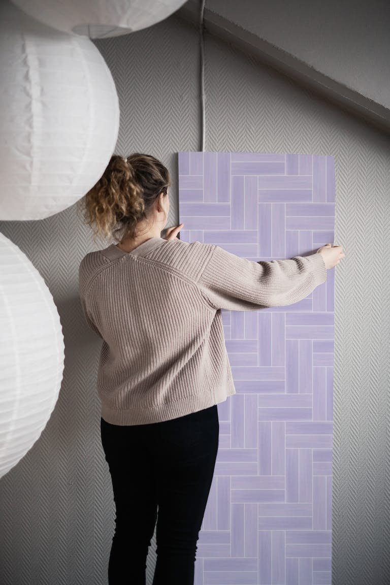 Double block herringbone tiles lilac wallpaper roll