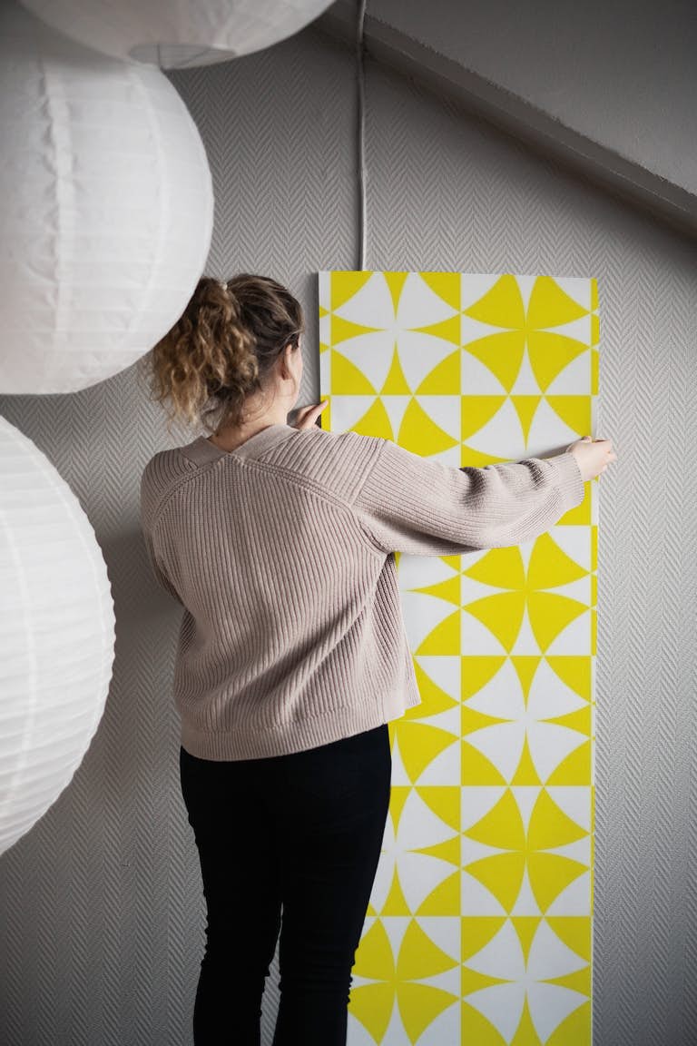 Yellow geometric tapety roll
