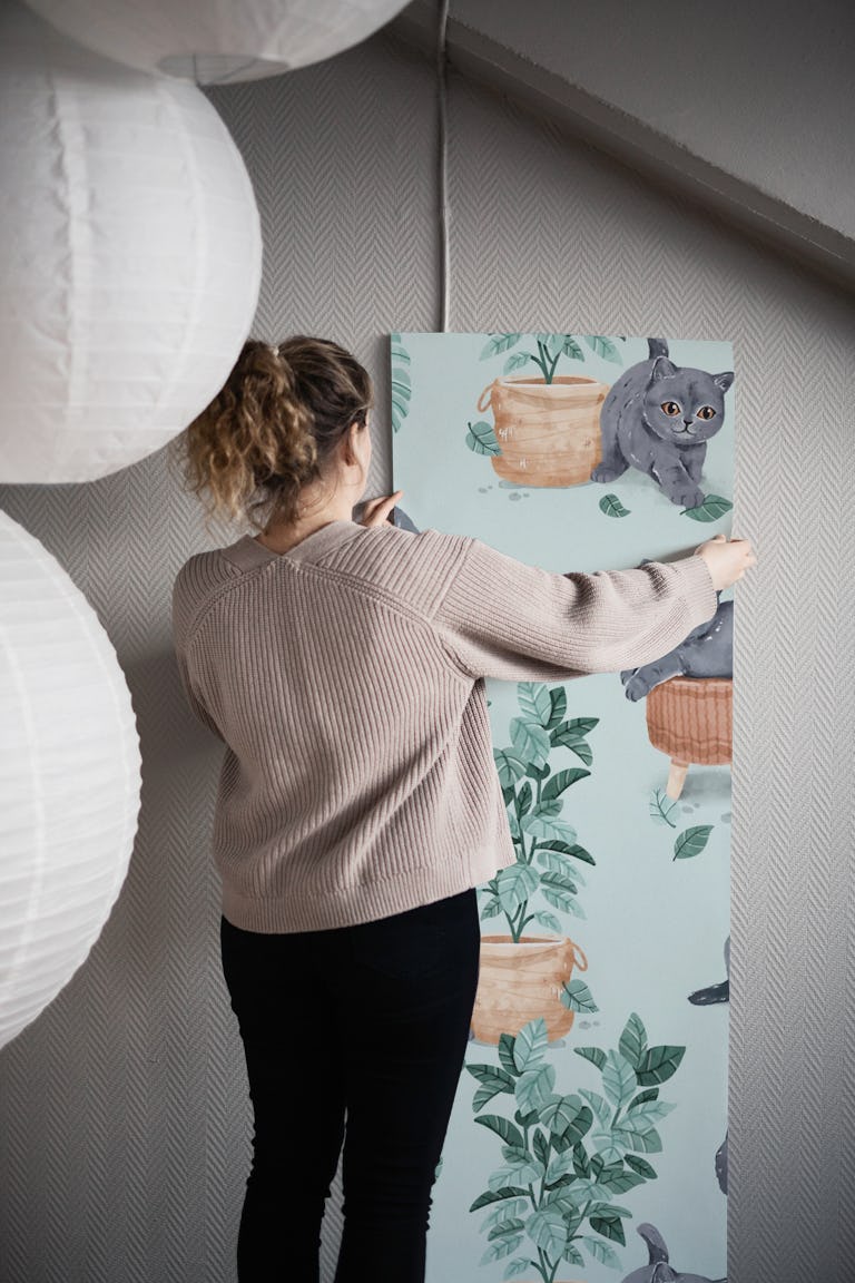 British Cat - mint wallpaper roll