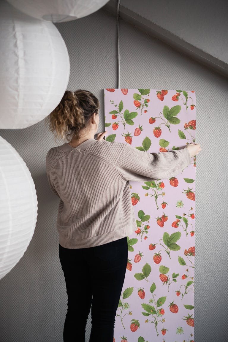 Whimsical Wild Strawberries On Pink wallpaper roll