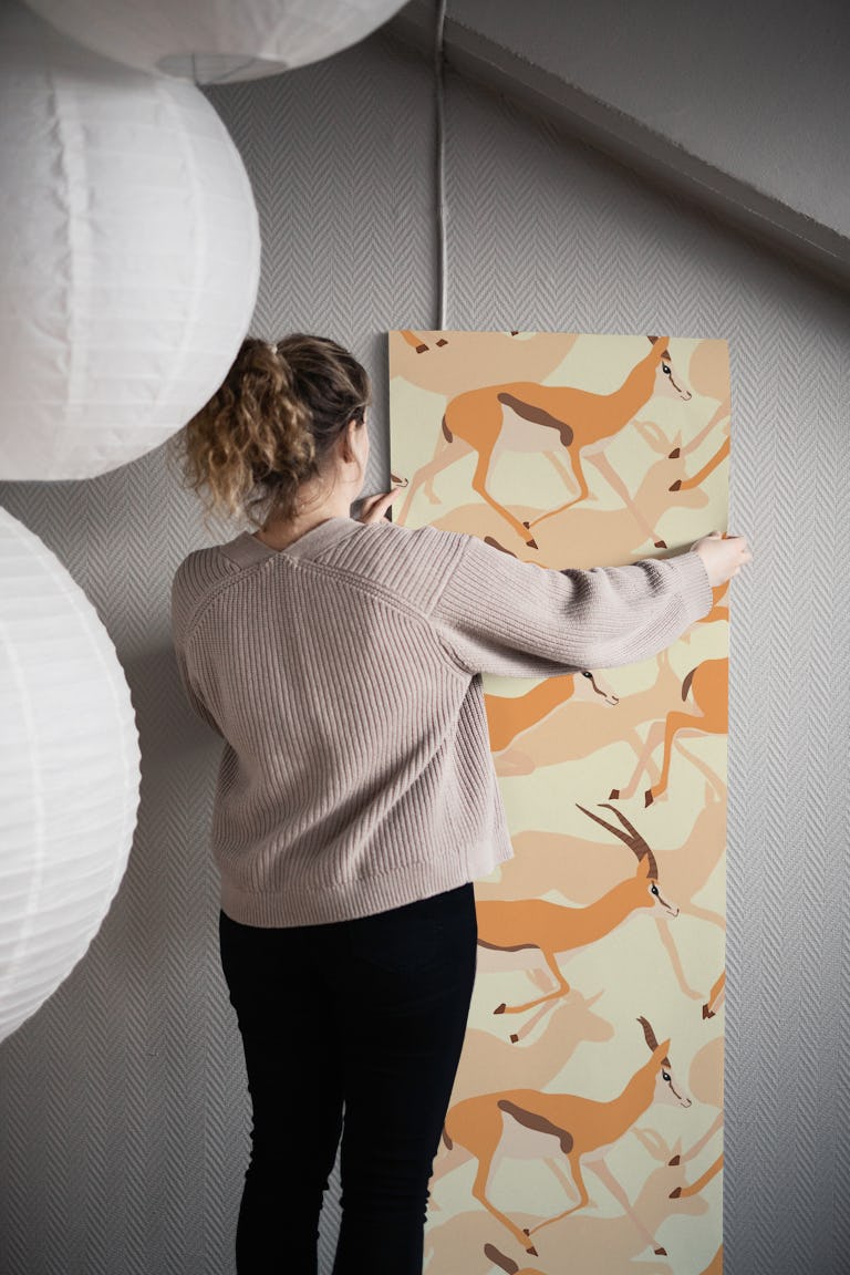Running Gazelles on Flesh Pink wallpaper roll