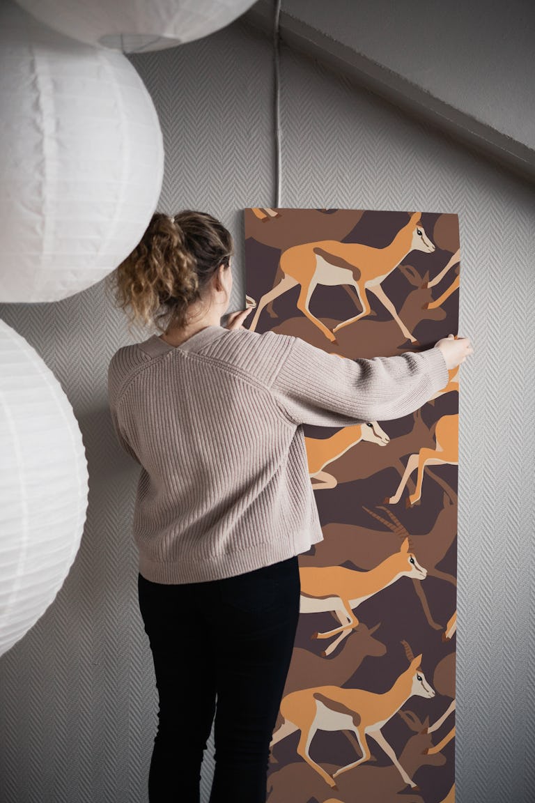Running Gazelles on Old Burgundy wallpaper roll