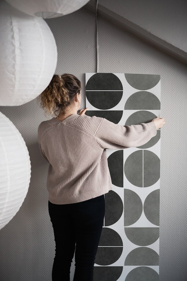 Bauhaus Balance in Charcoal and Silver Ombre wallpaper roll