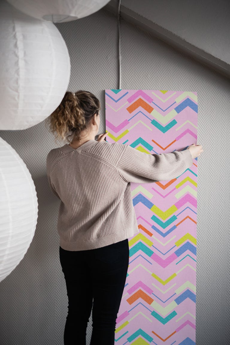 Colorful Kitschy Chevron Stripe -Light Pink wallpaper roll