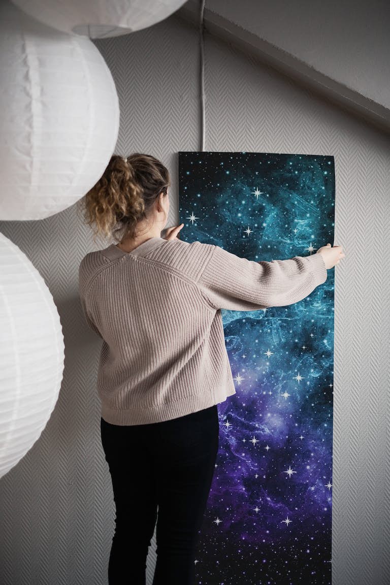 Teal Purple Galaxy Nebula 1 wallpaper roll