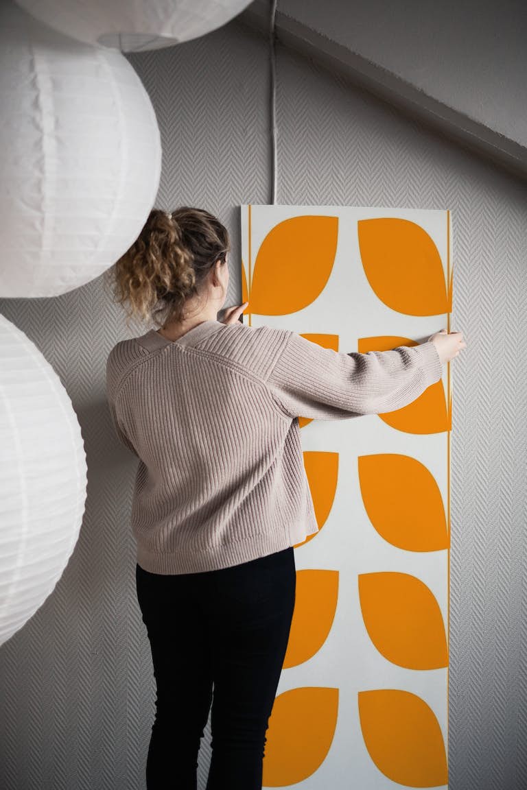 Mid Century Leaves Orange wallpaper roll