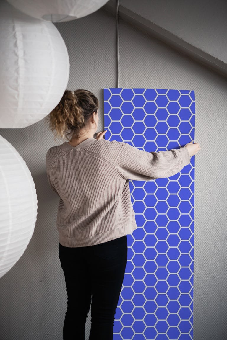 Bright Blue Hexagon Pattern tapet roll