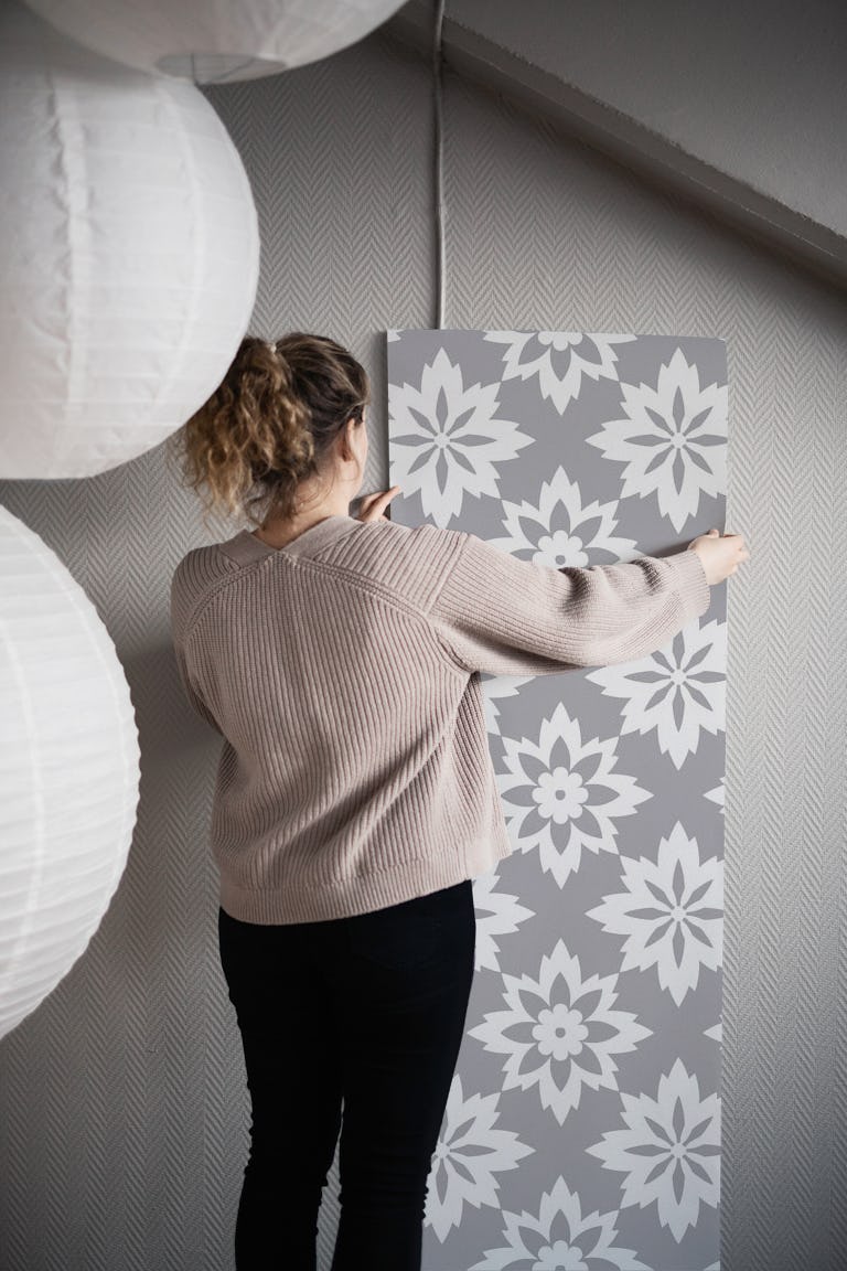 Stone Grey Flower Pattern Art wallpaper roll