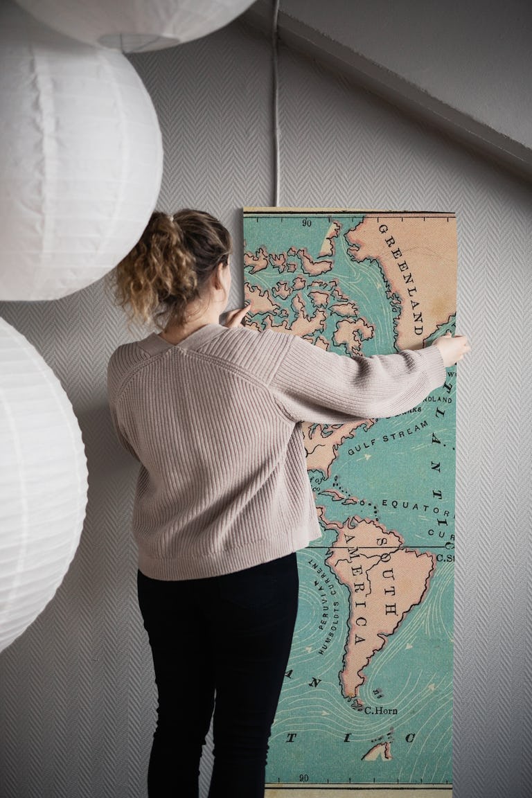 World map retro wallpaper roll