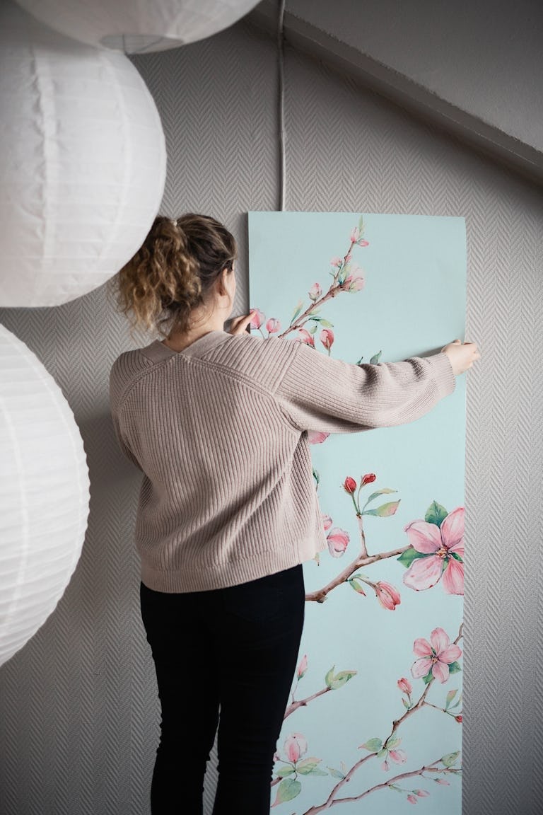 Apple Blossom Mint wallpaper roll