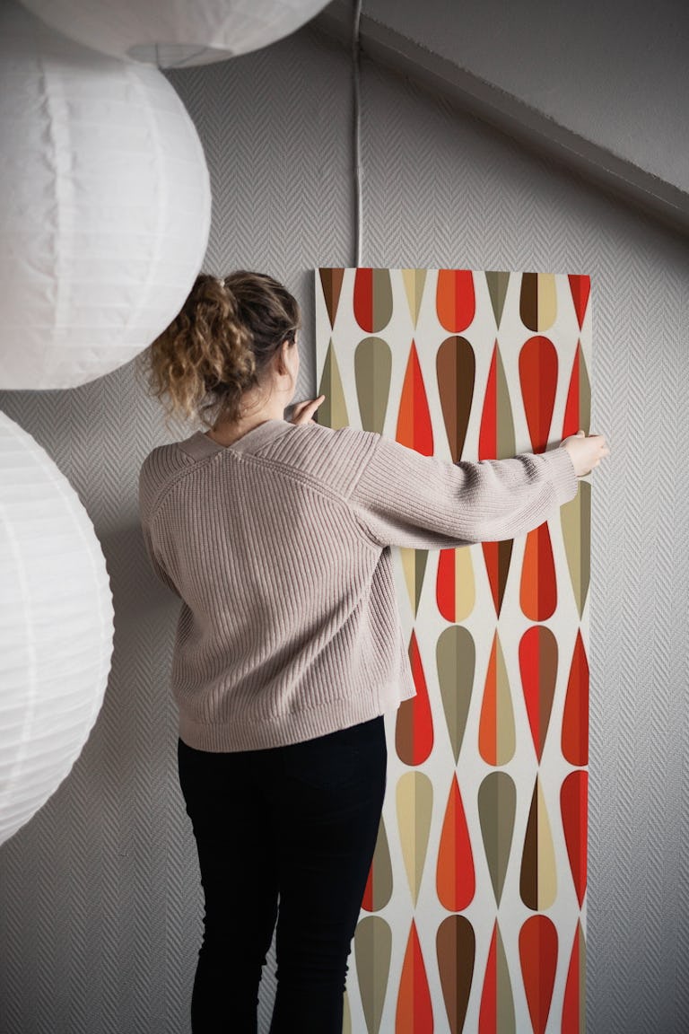 Mid century olive red wallpaper roll