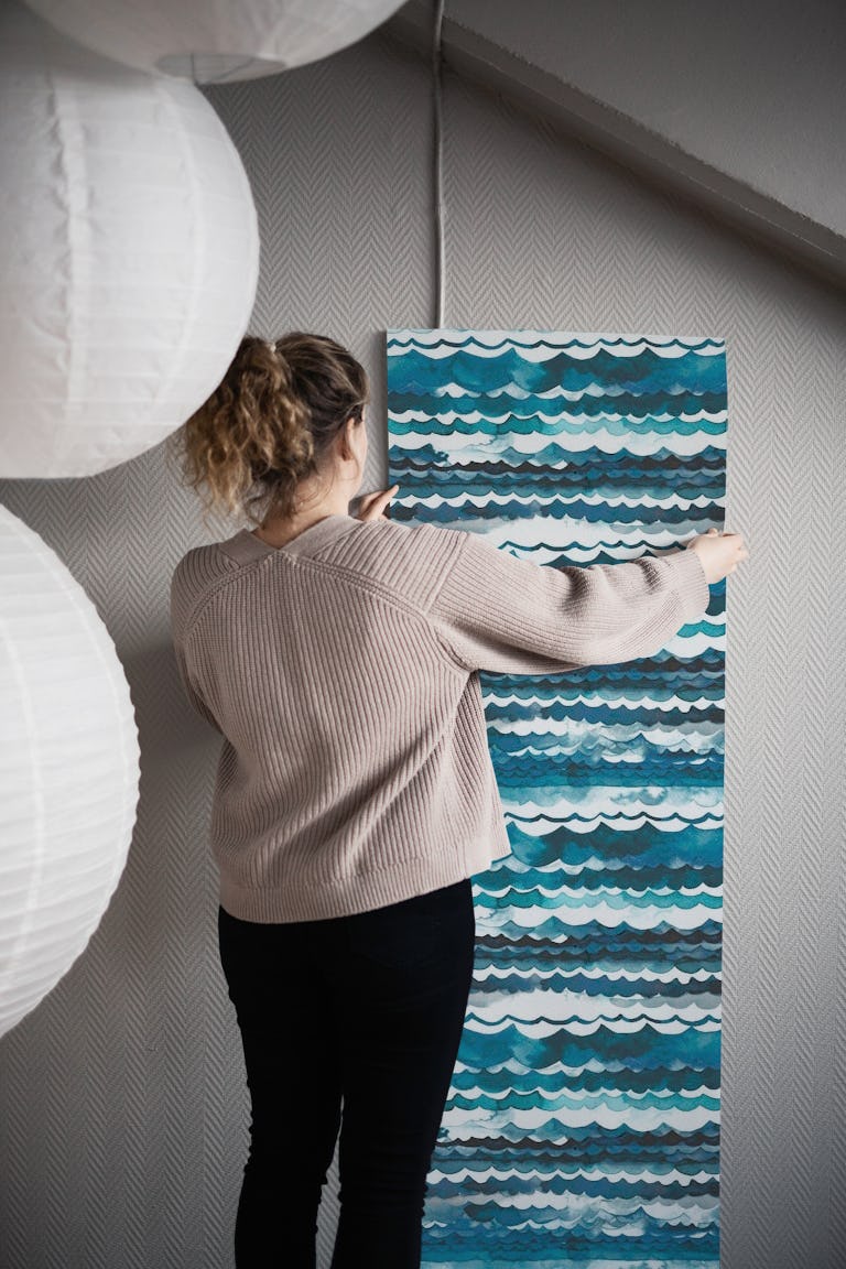 Sea Waves Blue Aqua wallpaper roll