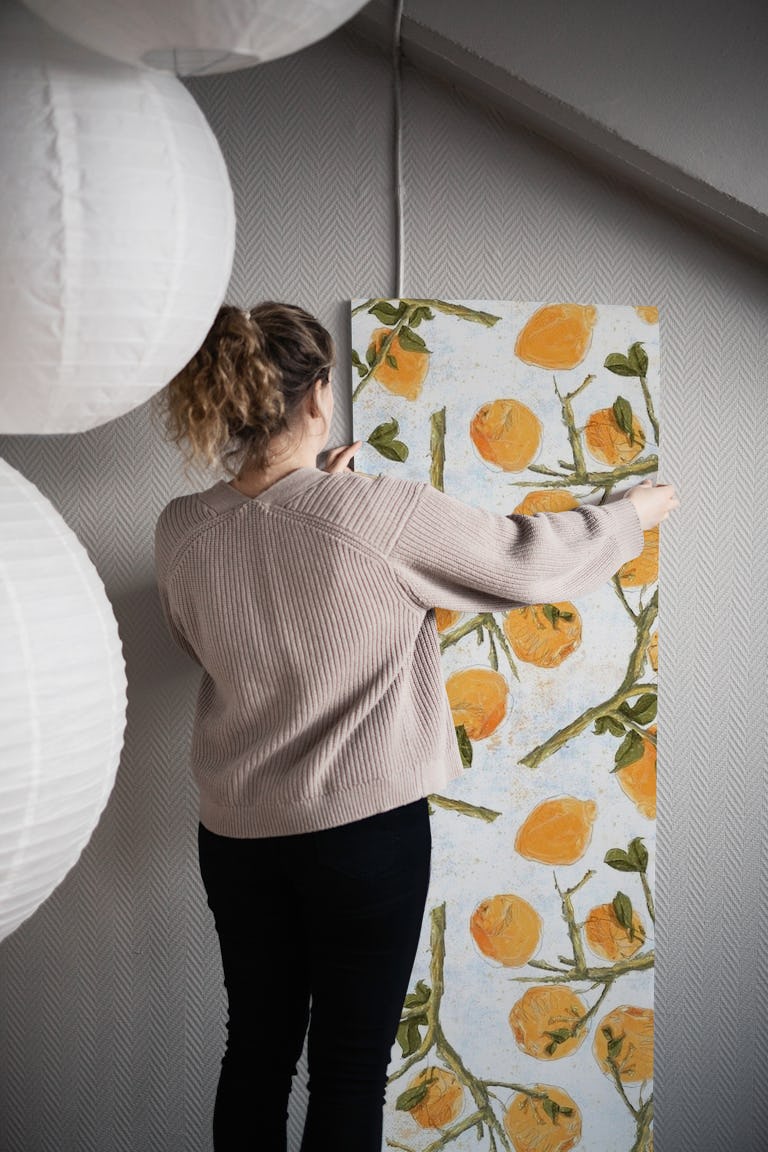 Lemons on white wallpaper roll