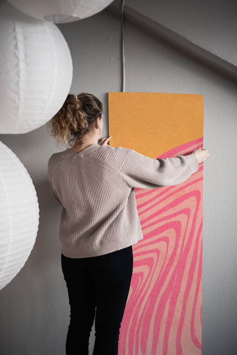 Trippy Waves Pink Orange wallpaper roll