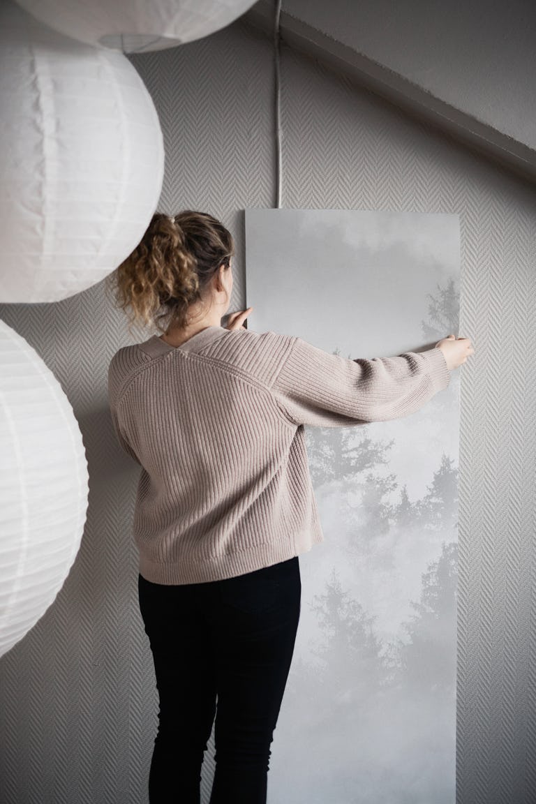 Soft Gray White Forest Dream 1 wallpaper roll