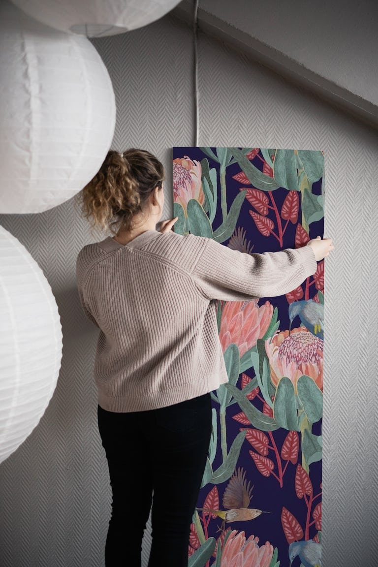 Protea and sunbird wallpaper roll