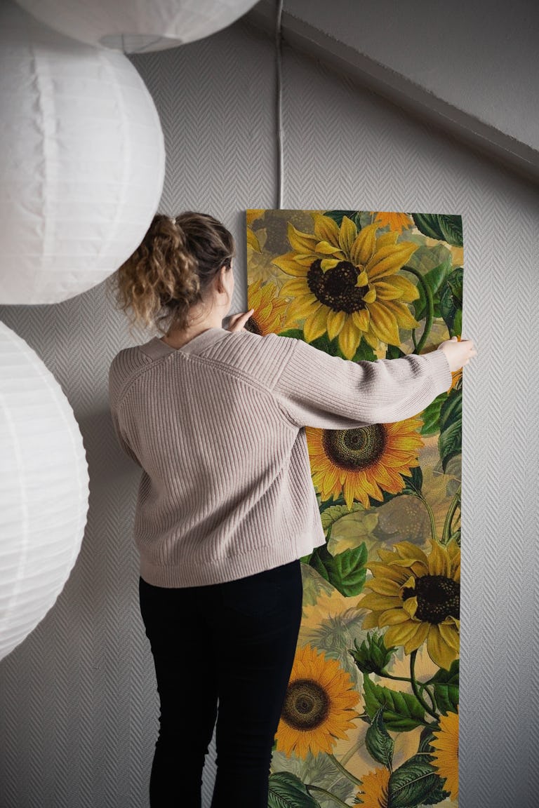 Vintage Sunflowers wallpaper roll