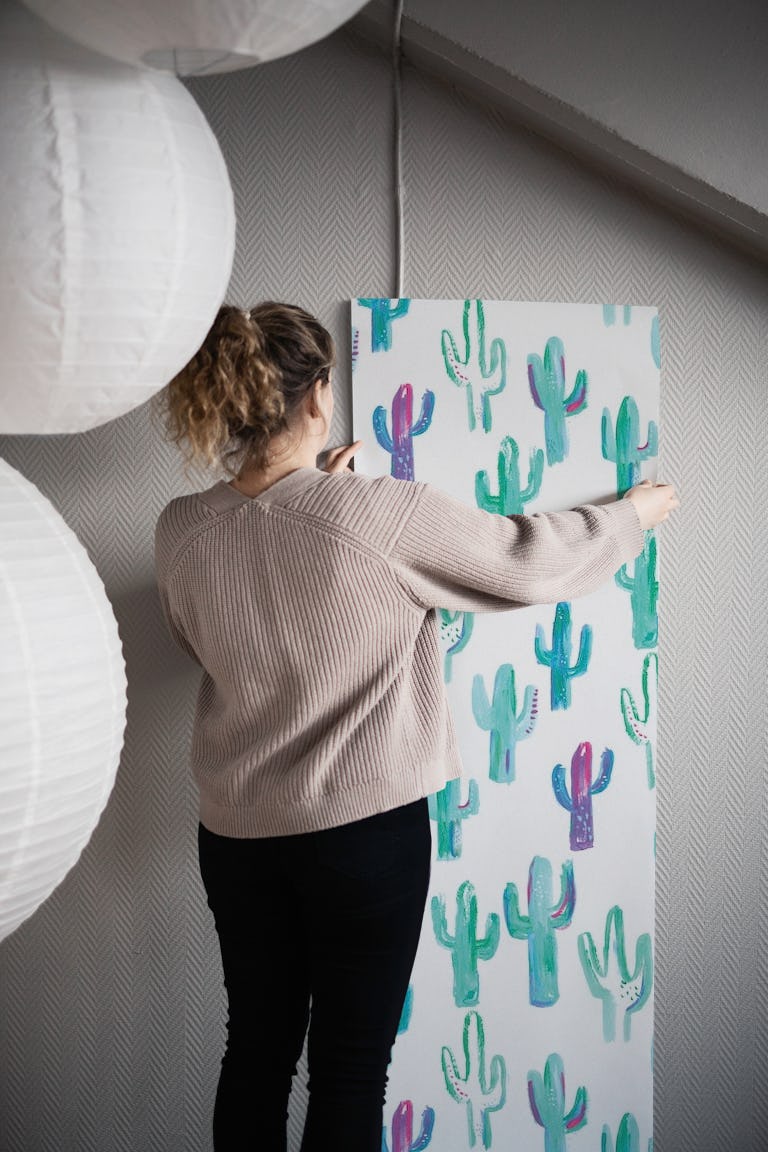 Painted cacti pattern tapet roll