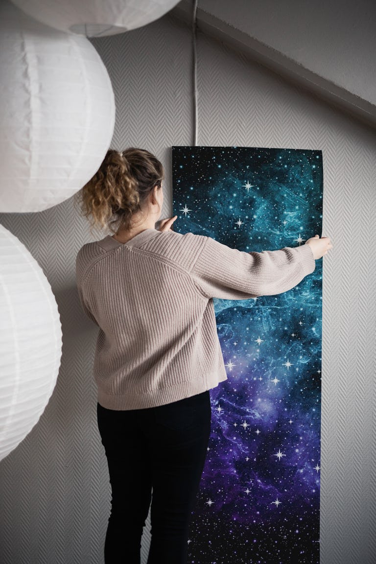 Teal Purple Galaxy Nebula 1 wallpaper roll