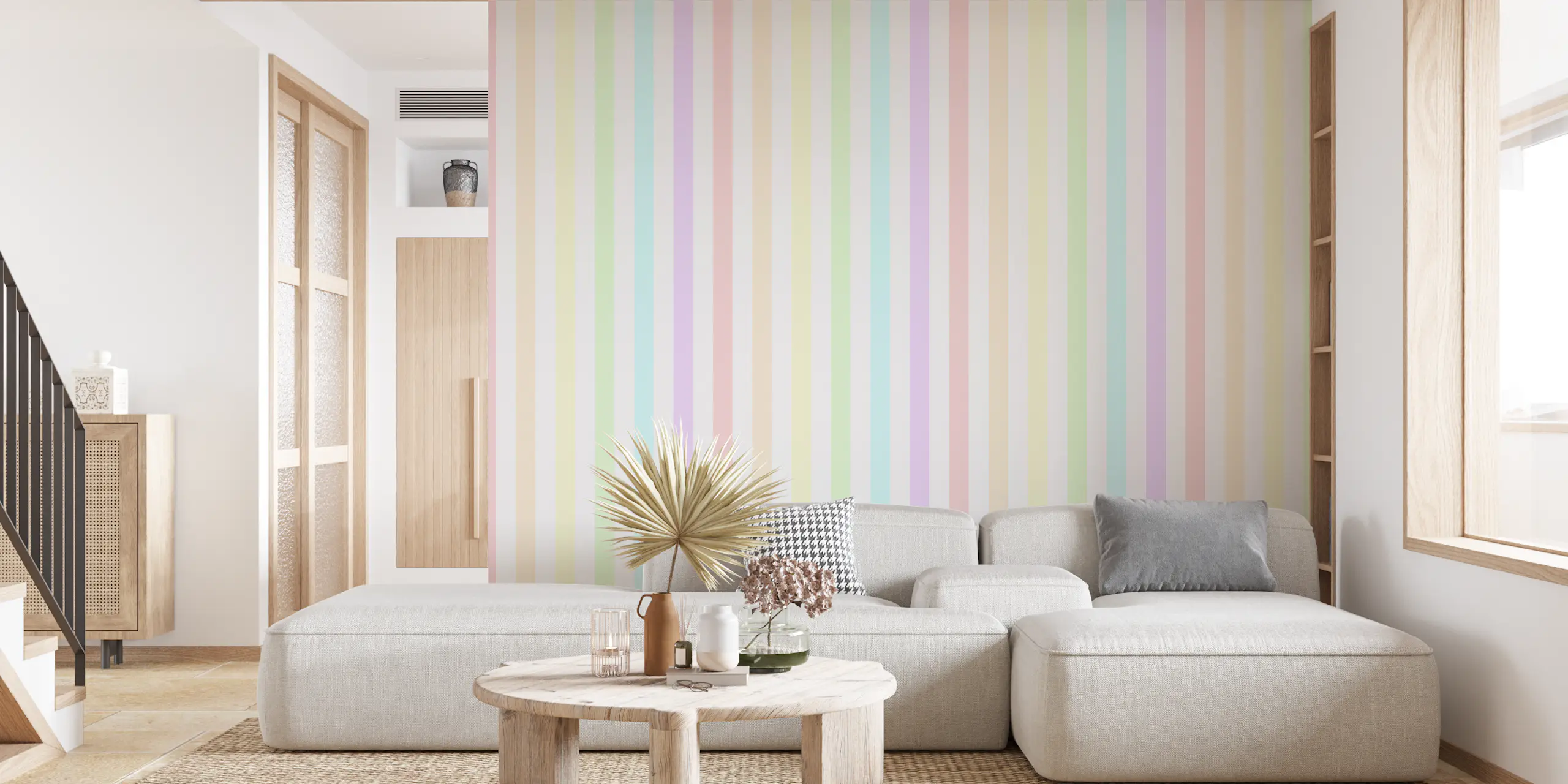 Pastel Rainbow Striped Wallpaper