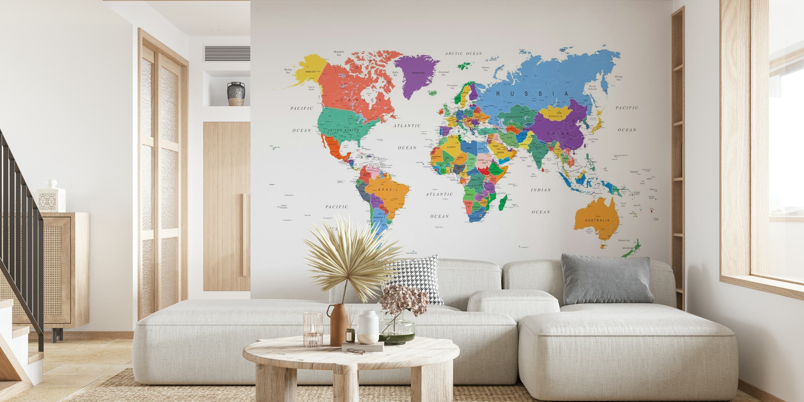 World Map in Bright Colours papel pintado